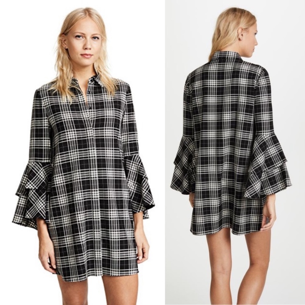 Alice & Olivia Trumpet-Sleeve Shirtdress